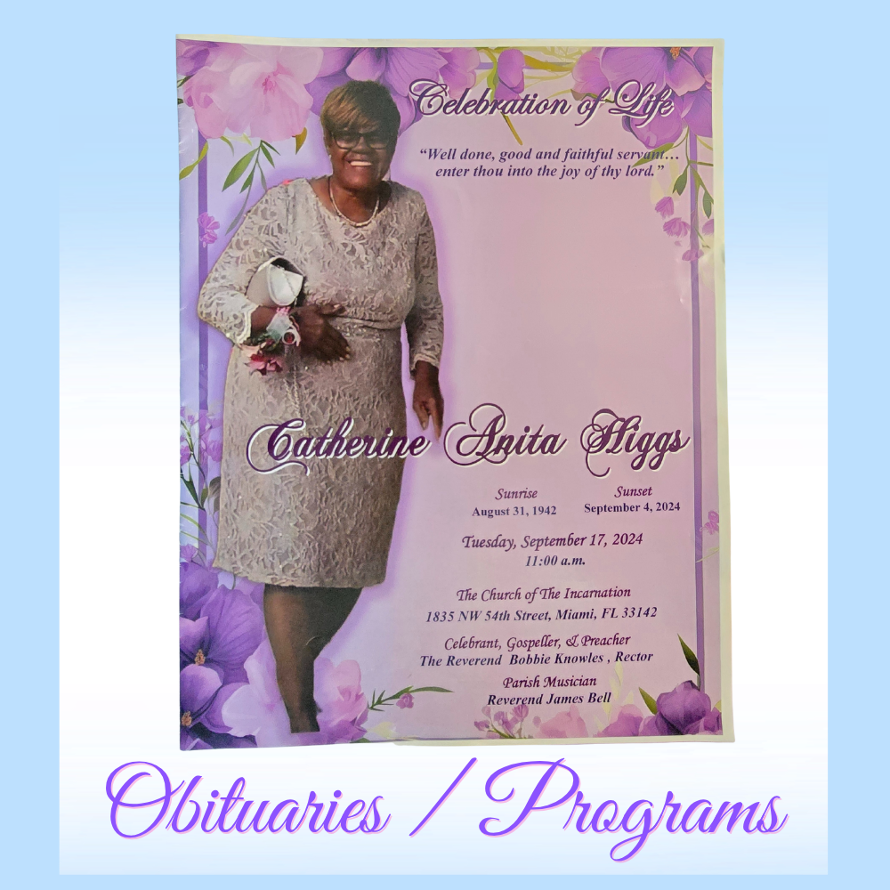 OBITUARIES / FUNERAL PROGRAMS